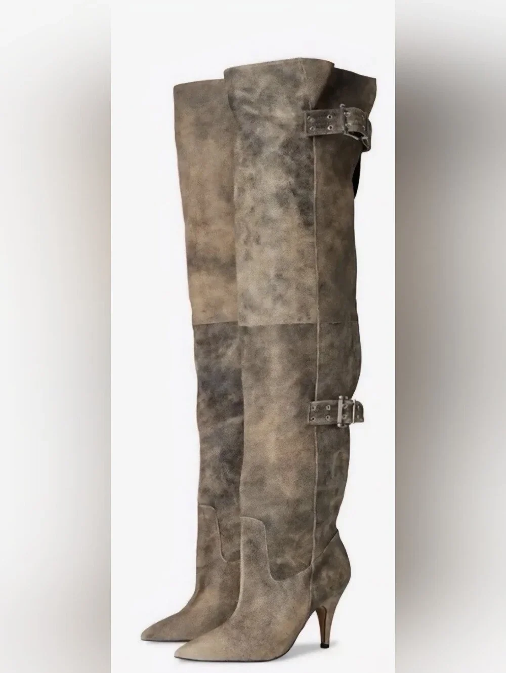 Steve Madden Distressed Taupe Suede Over-the-Knee Buckle Boots